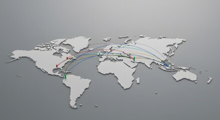 A world map with connecting lines representing global business and travel networks. The map is rendered in a modern, clean style