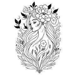 mythical beautiful xana with floral illustration sketch hand draw
