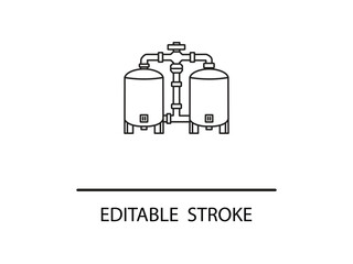Modern line art illustration showcasing industrial tanks with editable stroke for sleek engineering and manufacturing designs projects.