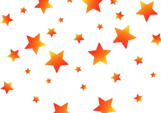 Scattered orange and yellow gradient stars isolated on transparent background