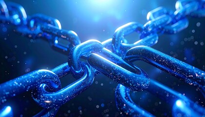 Interconnected blue chain links in digital space