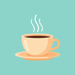 A steaming cup of coffee on a saucer, perfect for a warm beverage break or morning routine