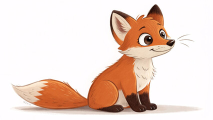 Obraz premium Cartoon Fox Illustration – Cute Baby Fox, Animal Character Design, Adorable Wildlife Drawing