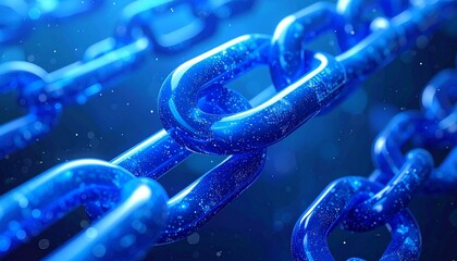 Interconnected blue chain links in digital space