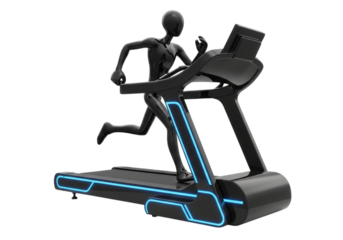 Abstract figure running on a futuristic treadmill isolated on transparent background