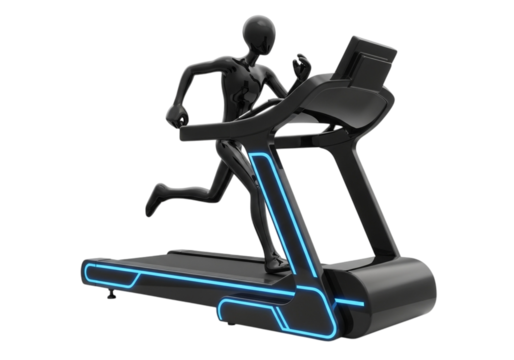 Abstract figure running on a futuristic treadmill isolated on transparent background