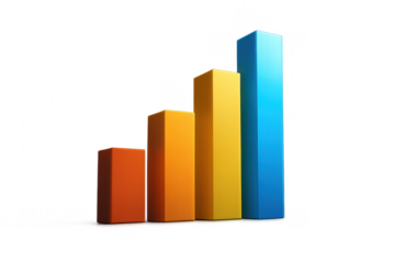 Colorful bar graph showing increasing values on transparent background