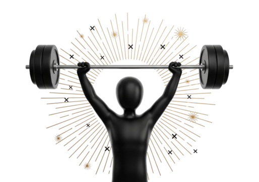 Silhouette of a person lifting a barbell, isolated on transparent background - Powered by Adobe