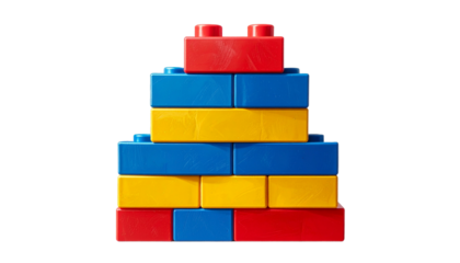 Stack of Colorful Building Blocks, Front View, Transparent PNG