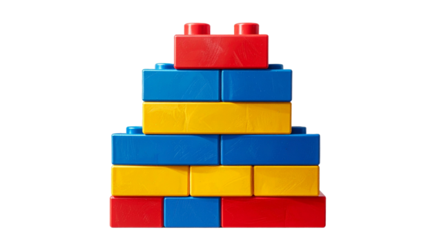 Stack of Colorful Building Blocks, Front View, Transparent PNG