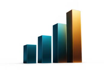 Golden bar chart growing on transparent background
