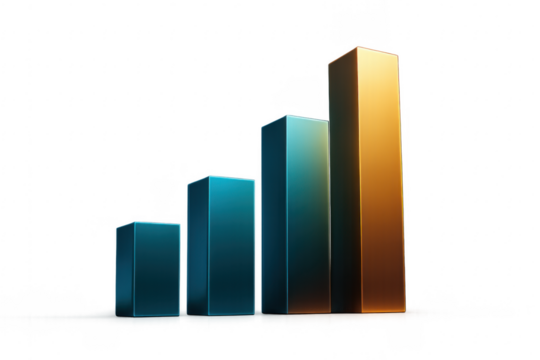 Golden bar chart growing on transparent background