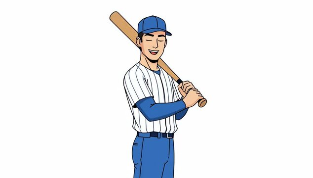 Animated Baseball Player Holding Bat Smiling
