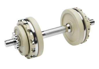 Adjustable dumbbell with beige plates isolated on transparent background