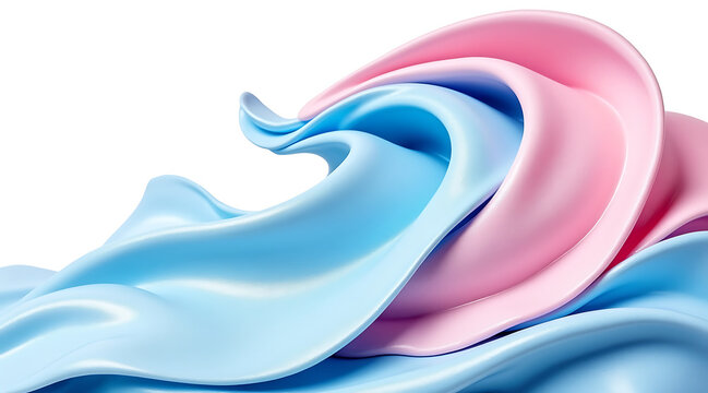 Soft flowing fabric in pastel blue and pink colors creates smooth wave like abstract design with silky texture and gentle curves