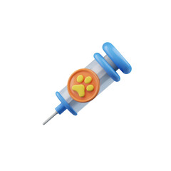 Veterinary vaccine syringe with a paw pattern on the plunger, transparent background