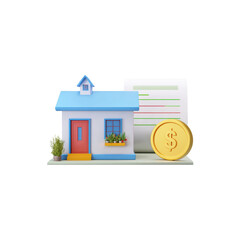 Next to the check and dollar coin is a cartoon house