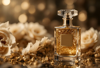 perfume bottle and gold