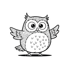 Fototapeta premium Charming cartoon owl illustration with open wings and big expressive eyes