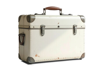 retro white leather suitcase isolated