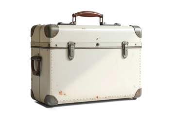 retro white leather suitcase isolated