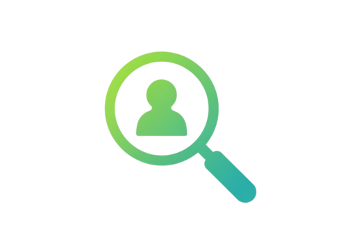 Magnifying glass with person icon and gradient isolated on transparent background