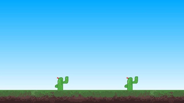Pixel Desert Side Scrolling Background Animation with Cactus for Retro Game Scene, Platformer Video, 2D Game Design, Pixel Art Motion Graphics, and Animated Game Assets
