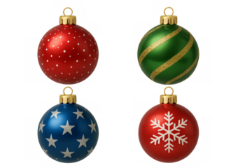 Four hanging christmas ornaments with transparent background