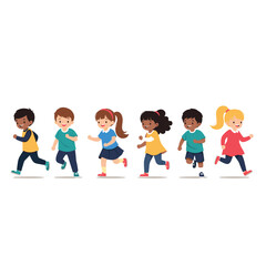 Diverse group of happy young children enjoying outdoor fun running together