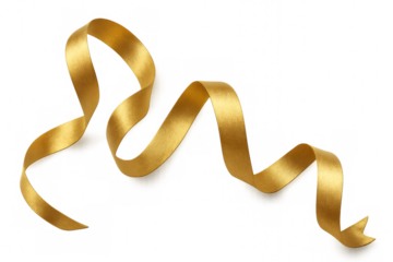 Golden silk ribbon waving on transparent background