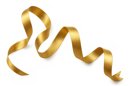 Golden silk ribbon waving on transparent background