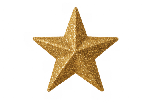 Golden glitter star shining on transparent background