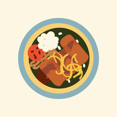 Peruvian food, colorful food illustration with pineapple, salsa and assorted dishes