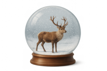 Snow globe with majestic deer standing in snowy landscape, perfect for christmas projects