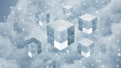 Glass Cubes Suspended in a Cloud of Code Mist