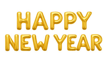 Golden happy new year balloons wishing good wishes on transparent background