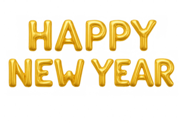 Golden happy new year balloons wishing good wishes on transparent background