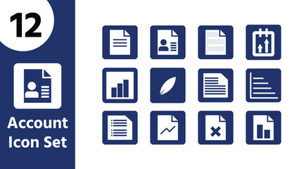 Collection of 12 diverse account and document icons for business and finance applications