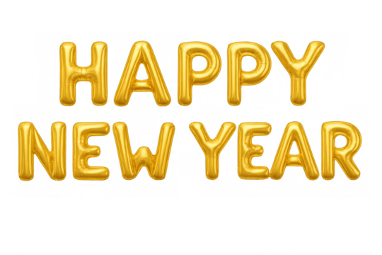 Golden happy new year balloons wishing good wishes on transparent background