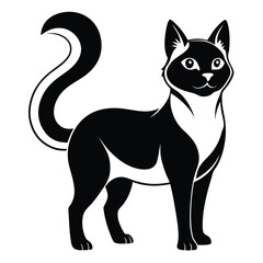 Standing Elegant Black and White Cat with Curled Tail Vector Illustration