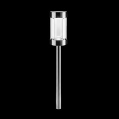 Modern stainless steel outdoor solar garden pathway light with clear glass lantern transparent background