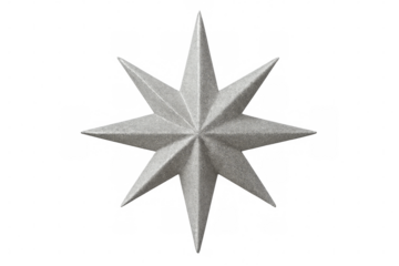 Silver glitter eight-pointed star on transparent background