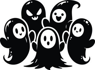 Cute Halloween Ghost friends cartoon character silhouette vector illustration isolated on a white background