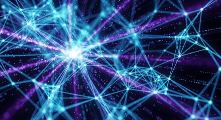 Abstract network of glowing blue and purple lines and dots
