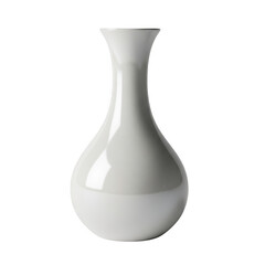 Elegant white ceramic vase with smooth curved shape on a transparent background