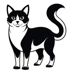 Cartoon Black and White Cat Illustration with Curled Tail and Whimsical Style