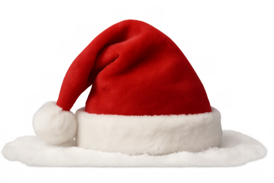 Classic santa claus hat resting on transparent background
