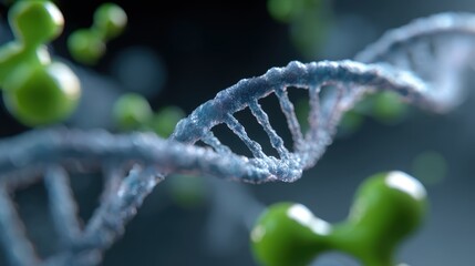 A conceptual image of biotechnology, with a DNA helix merging with futuristic technology symbols.