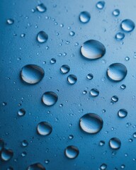 Close-up of water droplets on a blue surface (1)