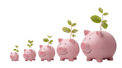 Piggy bank growing money savings financial growth investment wealth concept coins sprouting prosperity business success budget economy isolated illustration